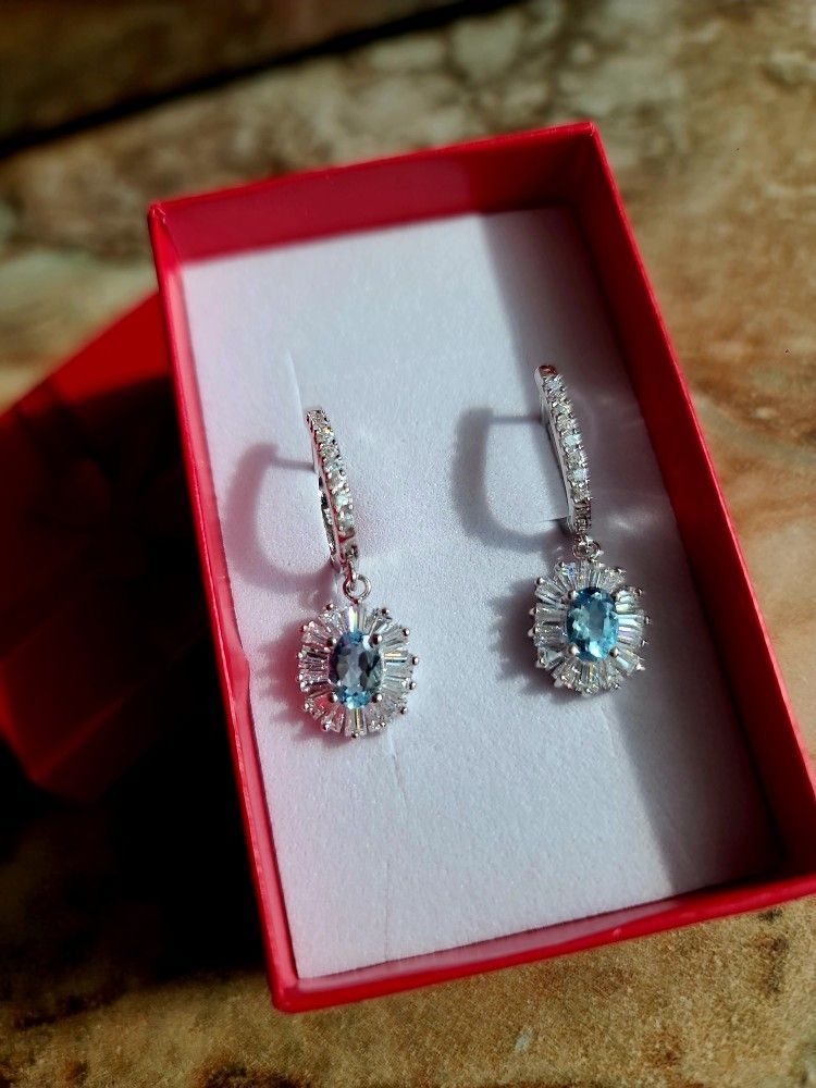 Sky Blue Topaz & CZ .925 Sterling Silver Earrings