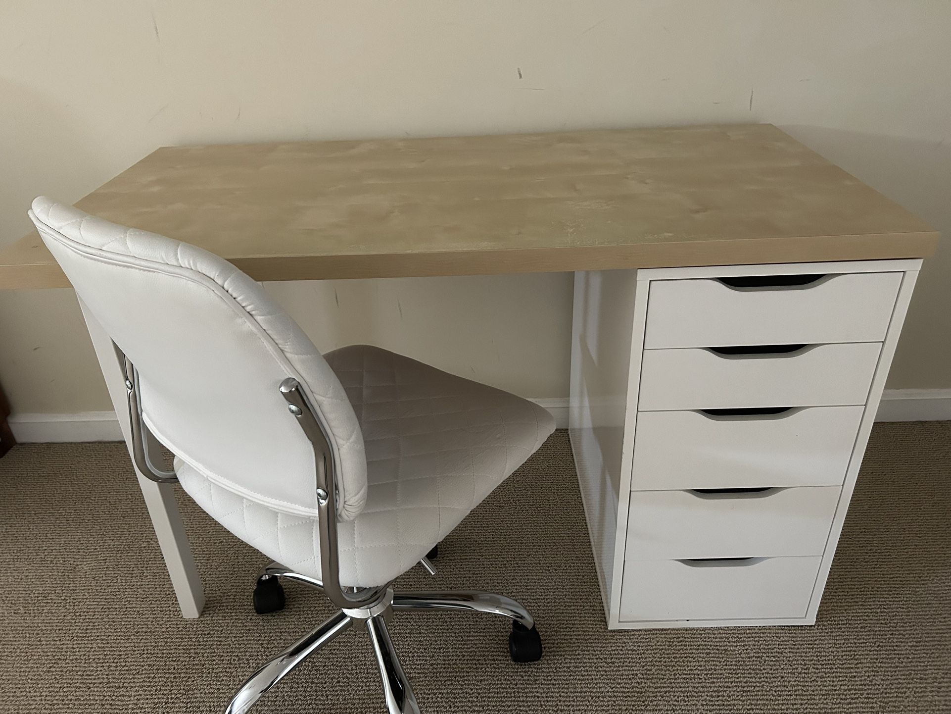 IKEA Desk With Drawers And White Chair
