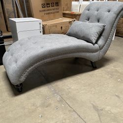  Soft Chaise Lounge Chair for Bedroom, Linen Rivets Chaise Lounge Indoor, Armless Upholstered Chaise Couch Chair for Living Room with Square Cushions 