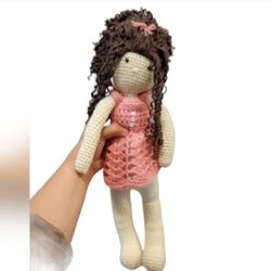 Crochet Knit Doll Brown Curly Hair