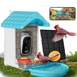 2-in-1 Smart Wild Bird Feeder & Bath with 4K HD Camera, AI Identification Solar Bird Feeder Watching Camera Night Vision for Outdoor Birds Watching Gi