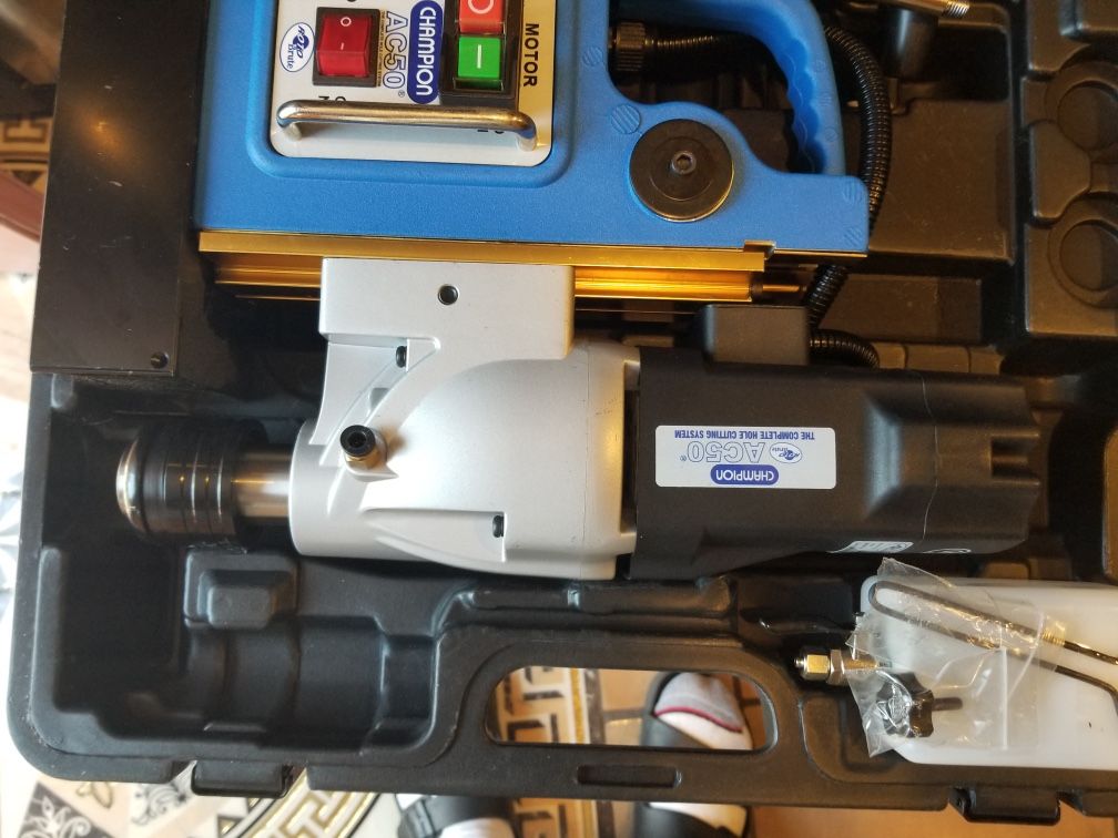 This is for Craiglist, or offerup. This is an american made electromagnetic drill press. Champion is the brand name The drill is designed to drill hol