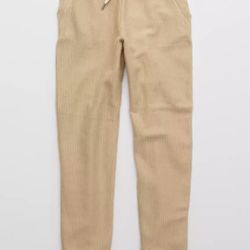 NWT AERIE AMERICAN EAGLE New Love Corded Joggr Beige SM Fleece Cotton Sweatpant