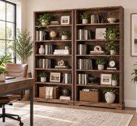 Rustic Brown 6-Tier Bookcase Set