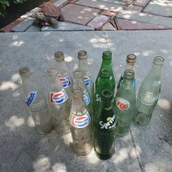 12 Vintage Glass Soda Bottles