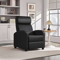 New Recliner Chair, PU Leather Recliner Sofa for Adults, Home Theater Seat with Lumbar Support, Recliner Sofa for Living Room (Dark Black, Leather)  N
