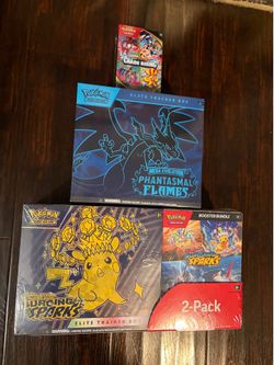 Pokemon Phantasmal Flames, Surging Sparks and Chaos Rising all new, no rips. ETB