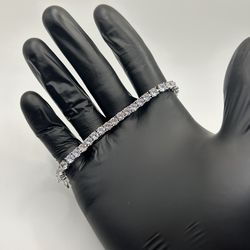 Real Silver 5mm Tennis Bracelet Moissanite VVS1 D Mens Iced 8 Inch High Quality