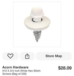 Acorn Hardware #12 X 3/4 inch White Hex Stitch Screws (Bag of 250)