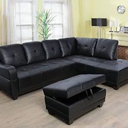 BRAND NEW 3 PIECES SECTIONAL COUCH WITH STORAGE OTTOMAN