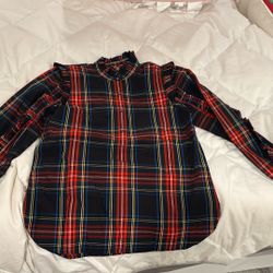 J Crew Like New Medium Plaid Holiday Blouse