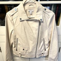 Top Shop Artificial Leather Jacket Women's US Size 6 White Zip Crop 