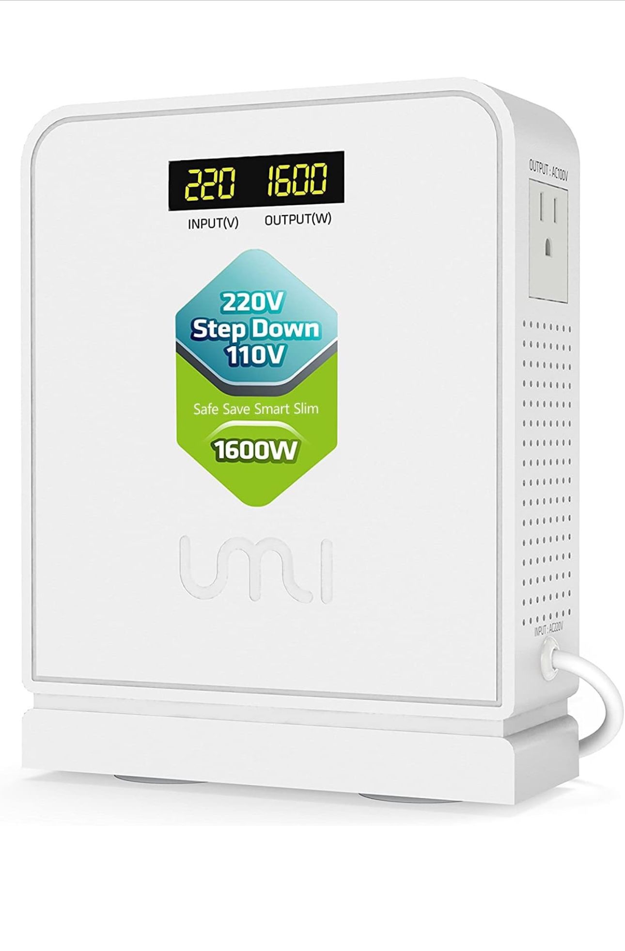 UMI 220V to 110V Voltage Power Converter Step Down Transformer 1600 Watts Capacity with 2 Output Voltages 110V and 100V, White