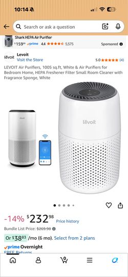 LEVOIT Air Purifiers, 1005 sq.ft, White & Air Purifiers for Bedroom Home, HEPA Freshener Filter Small Room Cleaner with Fragrance Sponge, White