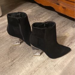 Black Suede Boots With Clear Heal