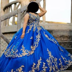 Blue and gold quince/sweet 16 dress