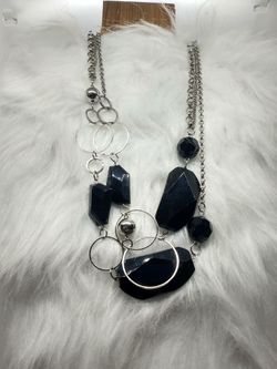 Silvertone And Black Bead Single Strand Necklace