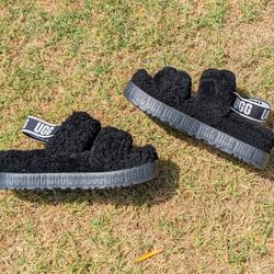 UGG Women's Oh Fluffita Slipper Slides Black Size 9  Platform Sheepskin Slip On 