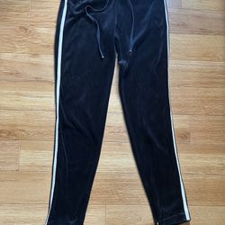 Juicy Couture Womens Striped Track Sweatpants Small Black Velour Zip Up Ankle