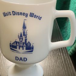 Walt Disney World Vintage MCM Milk Glass Productions Irish Coffee Mug Cup; Cinderella’s Castle, Dad 
