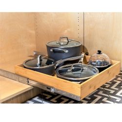 Pull Out Cabinet Drawer Organizer, Sliding Bamboo Wood Storage Rack Organization, Gliding Cupboard Shelf for Kitchen, Pantry, Slide Out Spice Rack Con