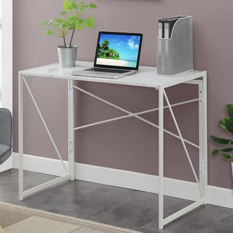 Convenience Concept Extra Folding White Marble Table