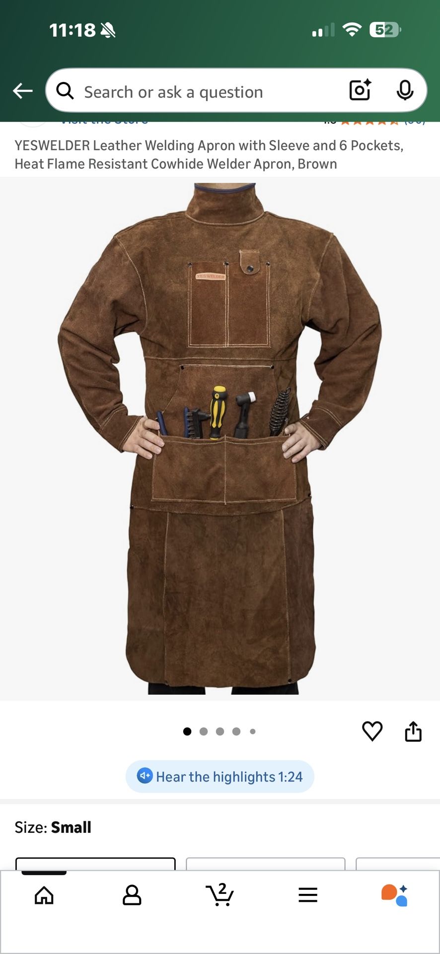 YESWELDER Leather Welding Apron with Sleeve and 6 Pockets, Heat Flame Resistant Cowhide Welder Apron, Brown
