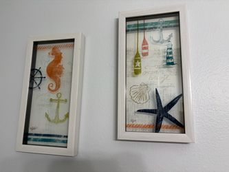 Coastal Nautical Framed Wall Art Set of 2