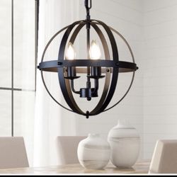 4 -Light Matte Black Industrial Metal Cage Globe Medium Hanging Pendant