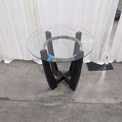 Black Wood Round Dining Table with Glass Top
