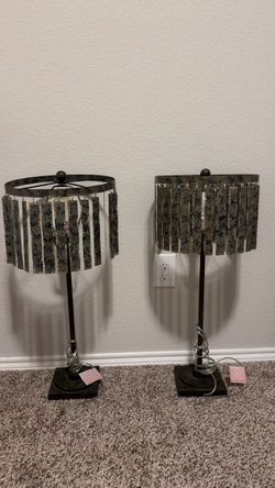 Pair of Metal Slatted Shade Table Lamps