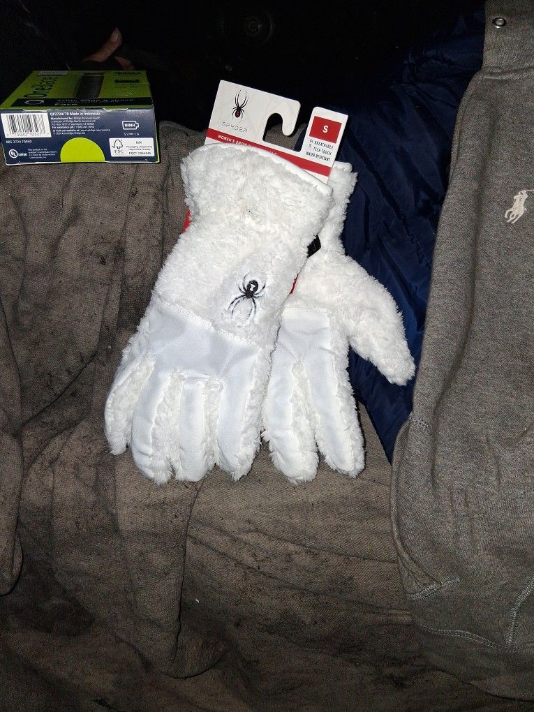 Spyder, White Gloves. Size Small