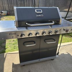 Deluxe 6-Burner Propane Gas Grill in Slate with Ceramic Searing Side Burner