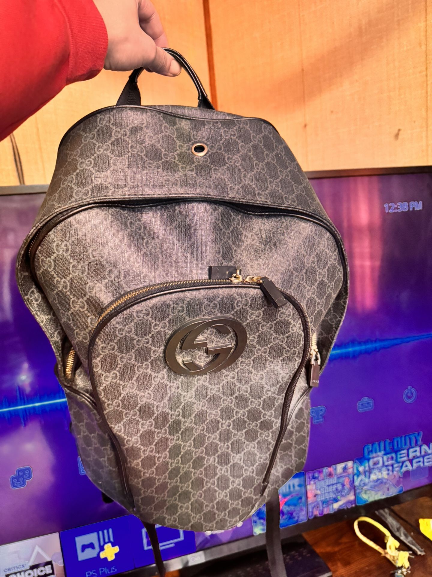 Gucci Interlocking G Backpack GG Coated Canvas 100% Authentic
