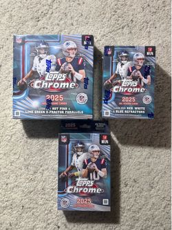 2025-26 Topps Chrome Football Mega $140, Blaster $65, Hanger $40