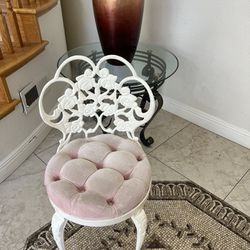 Vintage White Chair With Pink Cushion