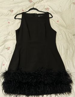 Zara Black Feather Trim Mini Dress, US XL