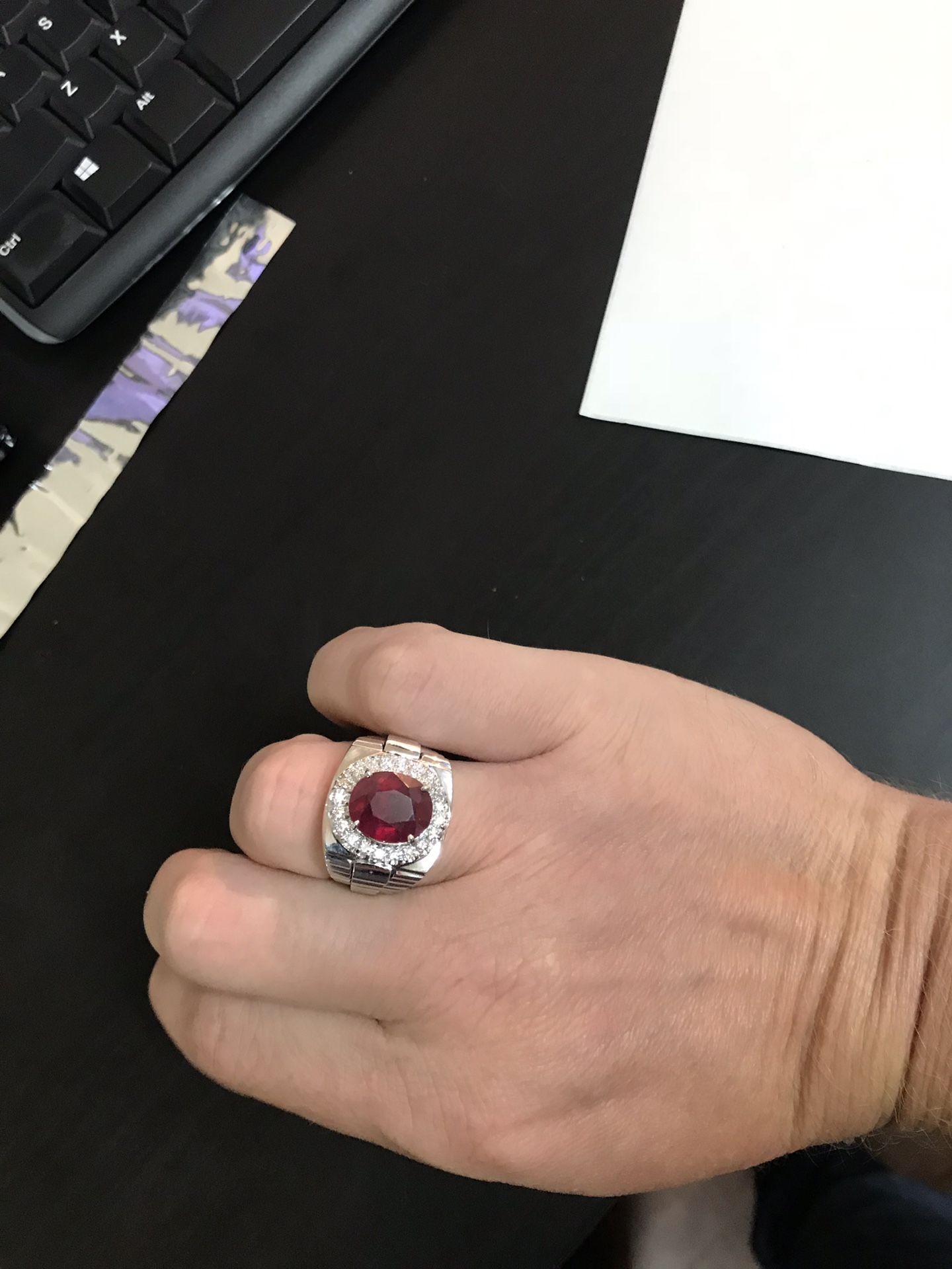 14k solid gold mens natural diamond and ruby ring