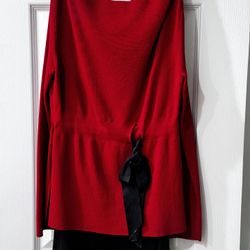 Red Boatneck Sweater W Black Grosgrain Bow & Black Skirt Set -  Petite 6   