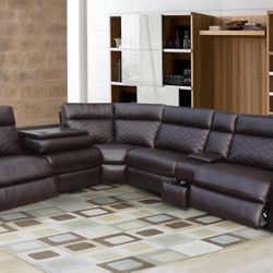 3PC Top Grain Brown Leather Sectional (Powered Recliners)