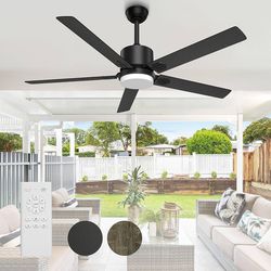 Ceiling Fan with Lights, 60" Ceiling Fans with Lights & Remote Indoor Outdoor DC Motor 5 Reversible Blades 3 Colors Dimmable 6 Speeds for Living Room,