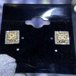10k Yellow Gold Diamond Square Shape Studs Screwback Earrings 