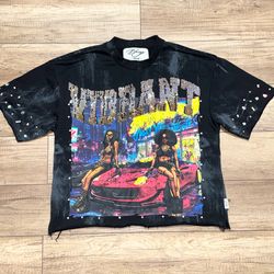 BKYS Vibrant Embellished Graphic Streetwear Heavyweight Cropped T Shirt Adult M