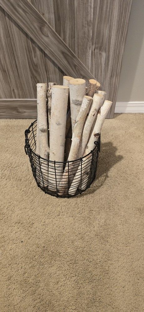 Birch Logs And Wire Basket