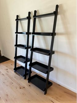 Matching Black Ladder Shelves | Modern Leaning Bookcases (Pair)