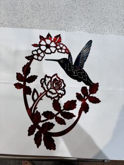 Dark blue Hummingbird W/ Copper Rose Metal Sign 23x17 18 Gauge