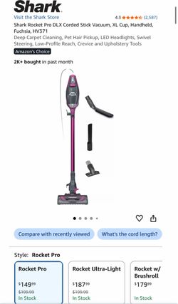 Shark Rocket Pro DLX Corded Stick Vacuum HV371