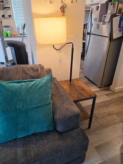 Rustic Side Table with Built-In Floor Lamp and USB charging