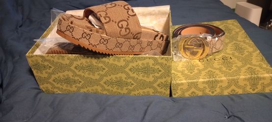 Gucci platform slide sandals, belt, hat