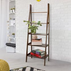 Casual Home 72 in. Warm Brown Wood 5-shelf Ladder Bookcase with Open Back